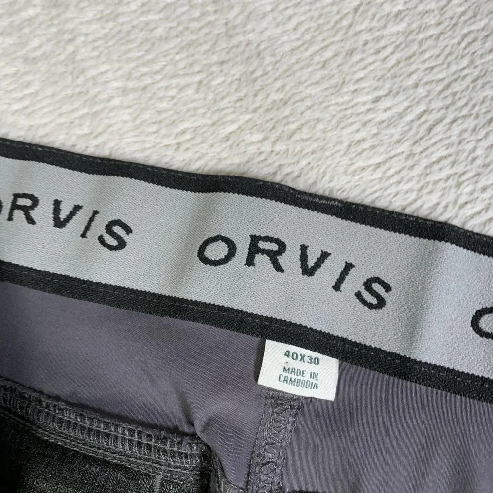 Orvis Pants Mens 40x30 Gray Stretch Hiking Water Repellent Zip Pockets Travel